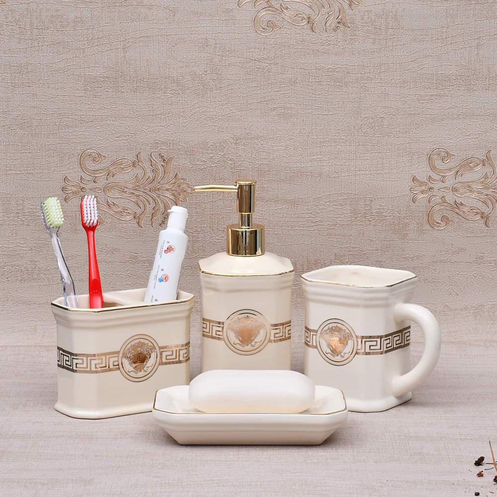 Elegant Bathroom Accessories Set -Cream 4 Pcs