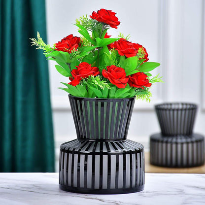 Classic Black Stripe Glass Vase With Free Flower Bunch
