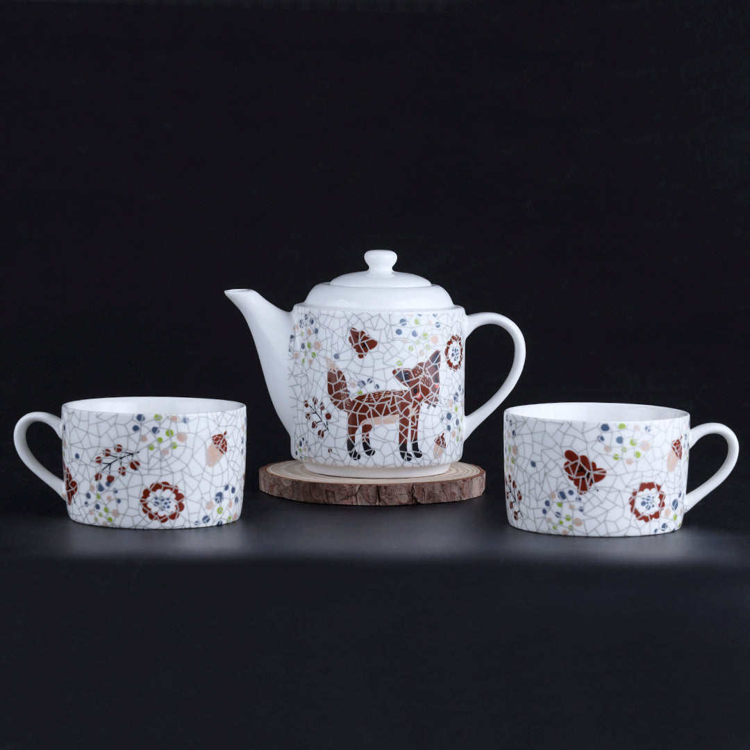 Spotty Fox Design Ceramic Tea Pot Set 3- PCS
