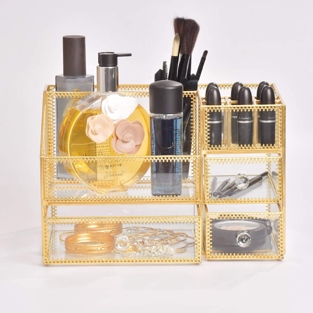 Vintage Gold Plated Multi-Chamber Makeup Box