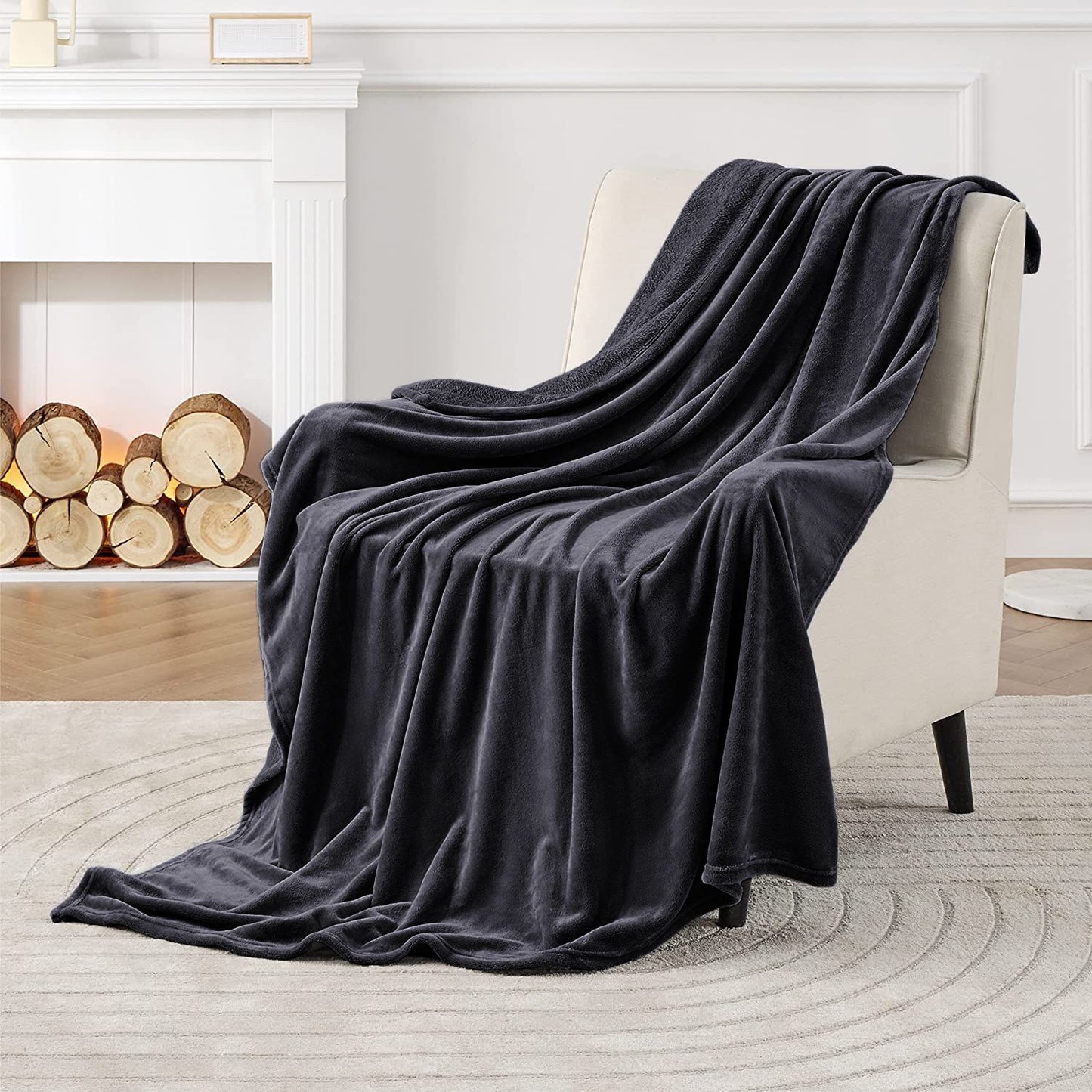 Fluffy Mink Fleece Throw Winter Blanket - Black