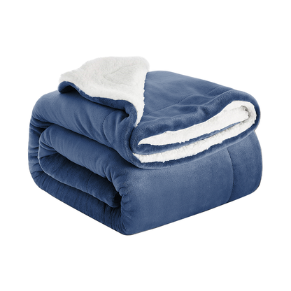 Ultra Soft Sherpa Throw Blanket - Navy Blue