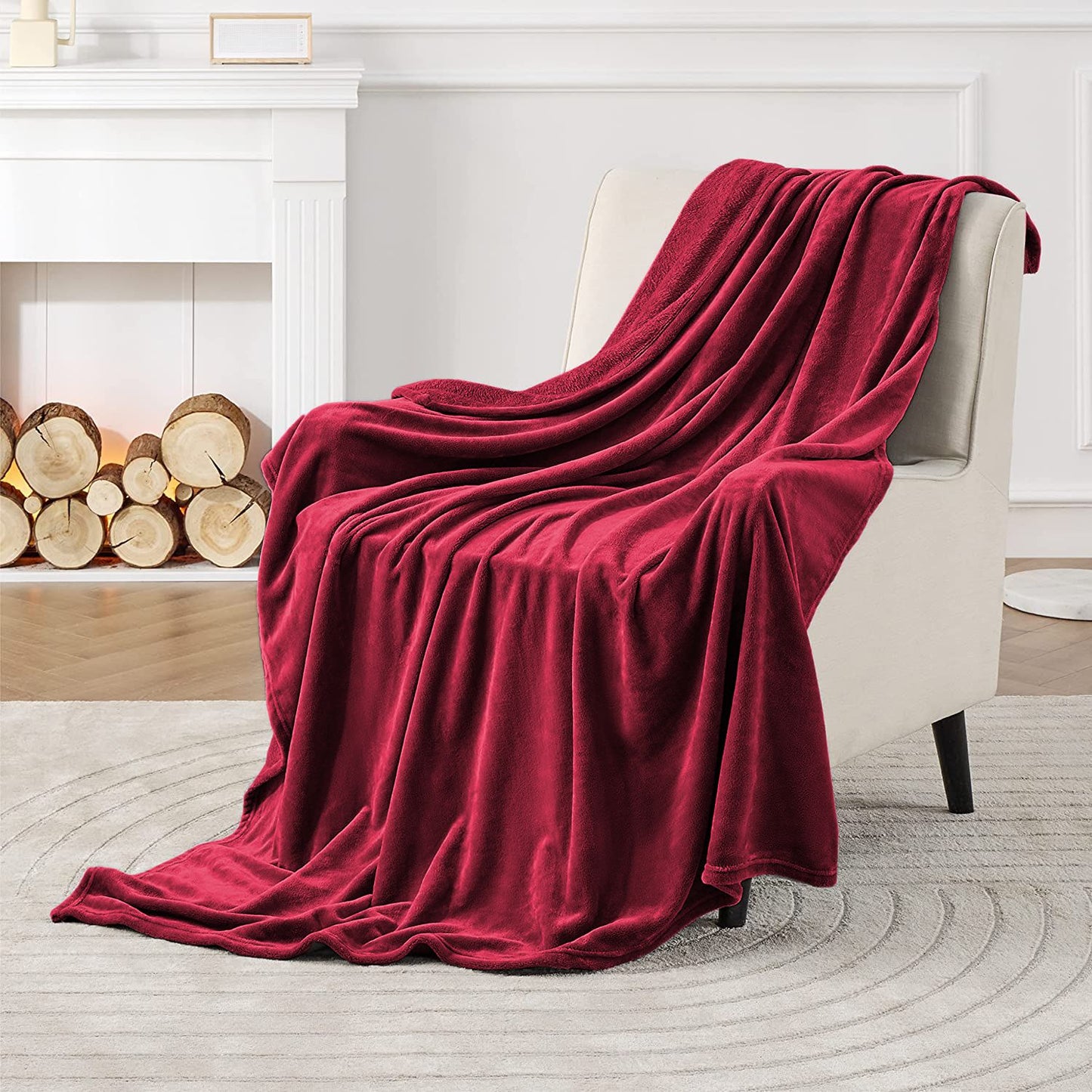 Fluffy Mink Fleece Throw Winter Blanket - Burgundy