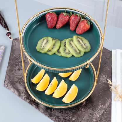 Nordic Style Green 2 Tier Round Marble Serving Tray