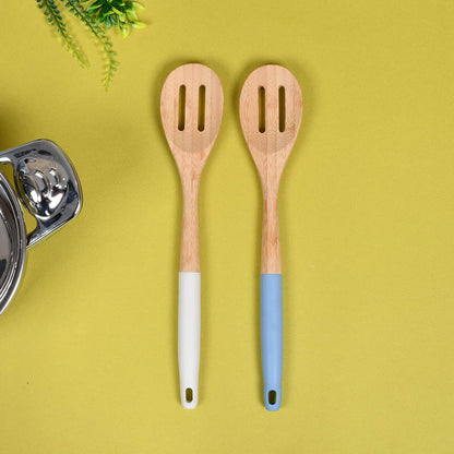 Tessie & Jessie Bamboo Wood Slotted Serving Spoon