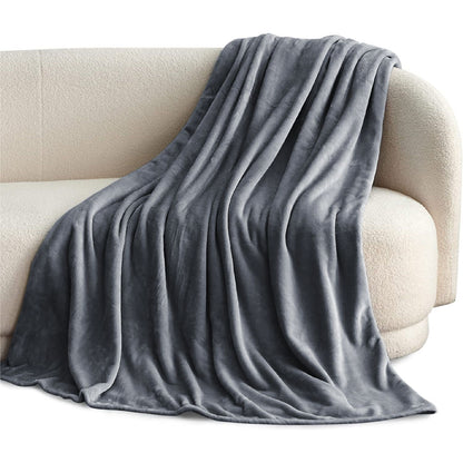 Fluffy Mink Fleece Throw Winter Blanket - Grey