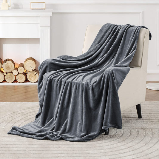 Fluffy Mink Fleece Throw Winter Blanket - Grey